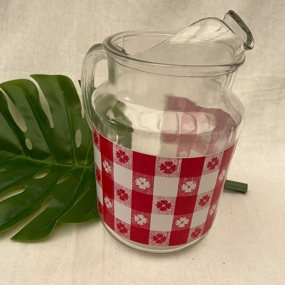 Vintage glass pitcher picnic table cloth pattern